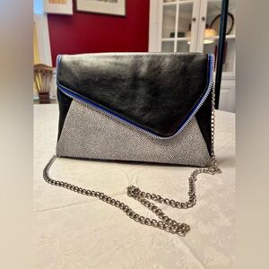 Halogen Black and Silver Clutch with Chain